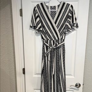 Black and White Patterned Wrap Dress